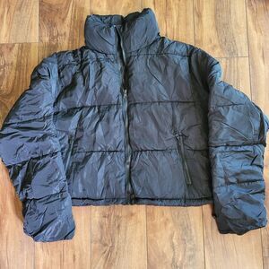 Womens Crop Puffer Jacket Size XL Black High Neck Full Zip Front Pockets Outdoor